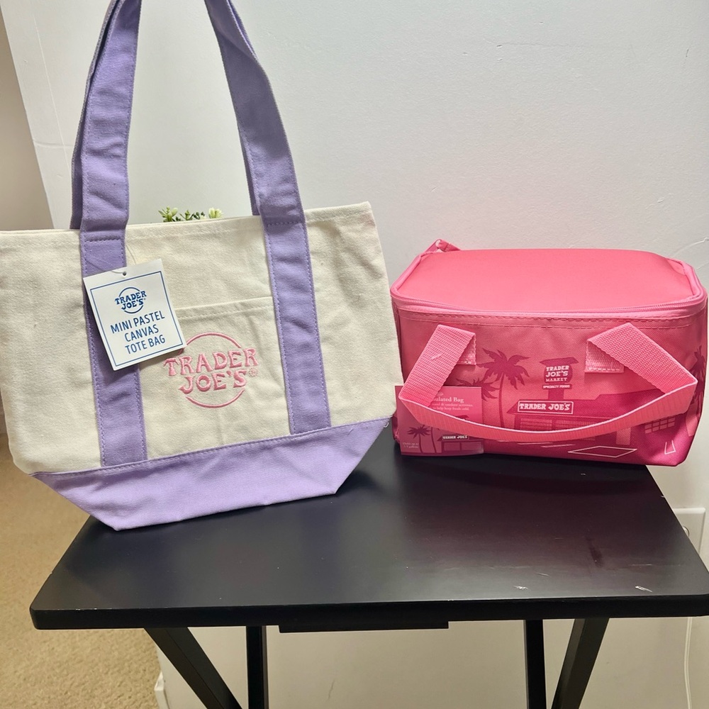 Bundle of Trader Joe’s mini canvas tote Pastel purple and pink insulated bags - Picture 9 of 9